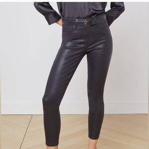 L' Agence Black Coated Raw Hem Goth Retro Pin- Up Slim Cropped Pants Size 27